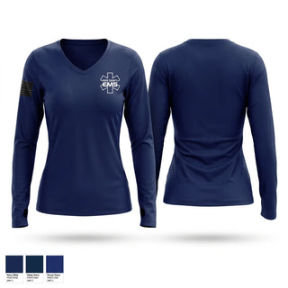 Womens Long Sleeve Vneck Shirt, Pope County EMS, EMS/EMT, Teamtime, Team time, sublimation, custom sports apparel, team uniforms, spirit wear, spiritwear, sports uniforms, custom shirts, team store, custom team store, fundraiser sports, apparel fundraiser