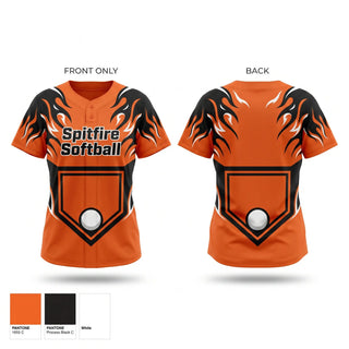 Two Button Softball Jersey, Spitfire Softball, Softball, Teamtime, Team time, sublimation, custom sports apparel, team uniforms, spirit wear, spiritwear, sports uniforms, custom shirts, team store, custom team store, fundraiser sports, apparel fundraiser