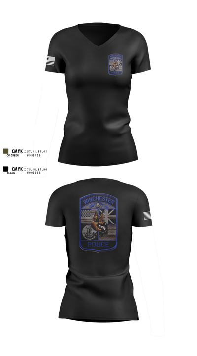 Winchester Police K9 Unit 67767754 Women's Short Sleeve V-neck Shirt - 2