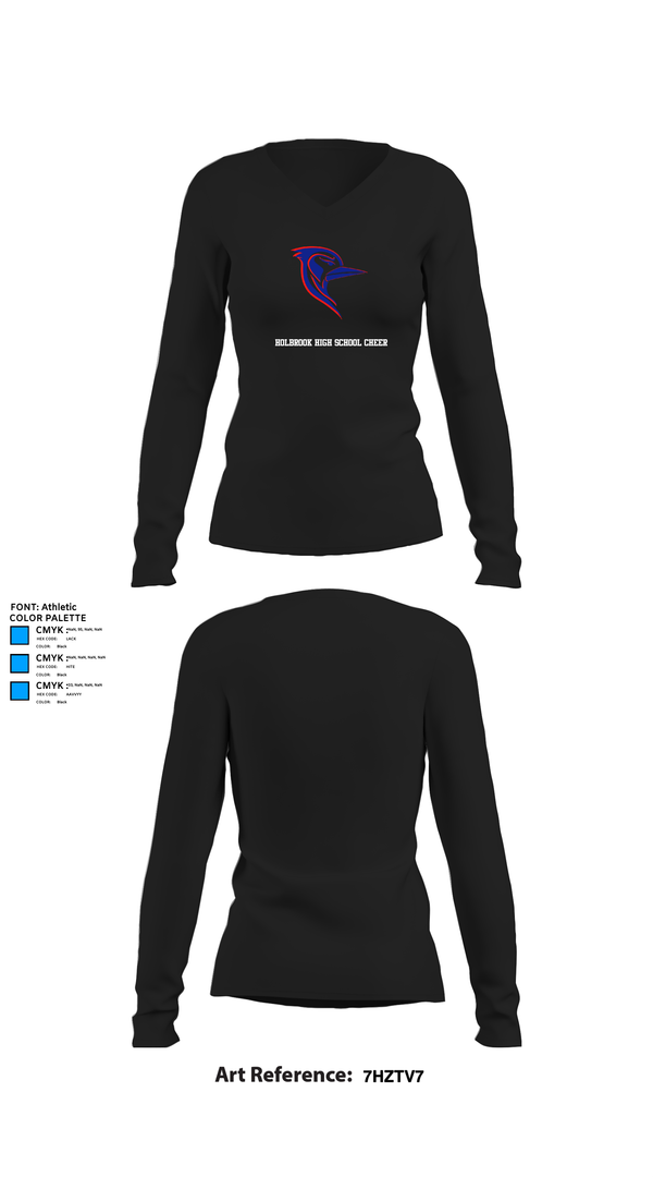 Womens Long Sleeve Vneck Shirt, Holbrook High School Cheer, Cheer, Teamtime, Team time, sublimation, custom sports apparel, team uniforms, spirit wear, spiritwear, sports uniforms, custom shirts, team store, custom team store, fundraiser sports, apparel fundraiser