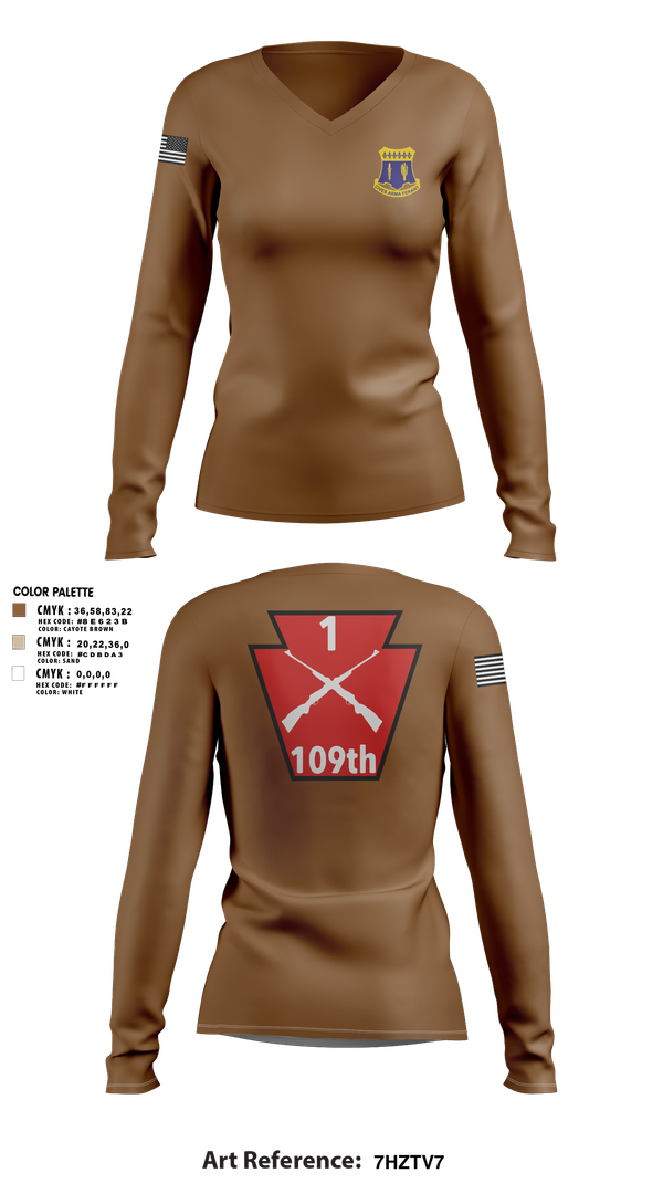Womens Long Sleeve Vneck Shirt, A co 1/109, National Guard, Teamtime, Team time, sublimation, custom sports apparel, team uniforms, spirit wear, spiritwear, sports uniforms, custom shirts, team store, custom team store, fundraiser sports, apparel fundraiser