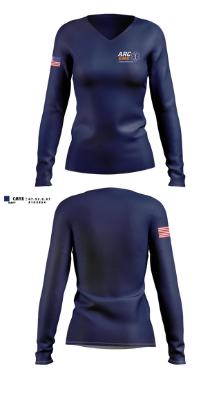 Womens Long Sleeve Vneck Shirt, ARC EMS, EMS/EMT, Teamtime, Team time, sublimation, custom sports apparel, team uniforms, spirit wear, spiritwear, sports uniforms, custom shirts, team store, custom team store, fundraiser sports, apparel fundraiser