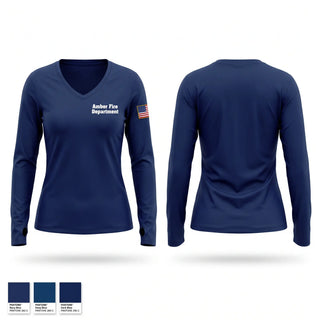 Womens Long Sleeve Vneck Shirt, Amber Fire Department, Fire Department, Teamtime, Team time, sublimation, custom sports apparel, team uniforms, spirit wear, spiritwear, sports uniforms, custom shirts, team store, custom team store, fundraiser sports, apparel fundraiser