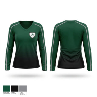 Womens Long Sleeve Vneck Shirt, Quad City A's, Baseball, Teamtime, Team time, sublimation, custom sports apparel, team uniforms, spirit wear, spiritwear, sports uniforms, custom shirts, team store, custom team store, fundraiser sports, apparel fundraiser