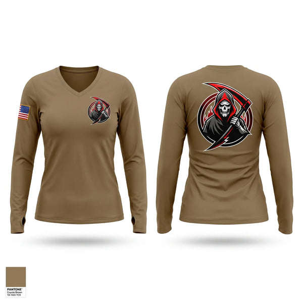 Womens Long Sleeve Vneck Shirt, Reaper Platoon, Army, Teamtime, Team time, sublimation, custom sports apparel, team uniforms, spirit wear, spiritwear, sports uniforms, custom shirts, team store, custom team store, fundraiser sports, apparel fundraiser