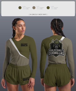 Womens Long Sleeve Vneck Shirt, Gulfcoast Guerillas, , Teamtime, Team time, sublimation, custom sports apparel, team uniforms, spirit wear, spiritwear, sports uniforms, custom shirts, team store, custom team store, fundraiser sports, apparel fundraiser
