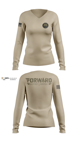 Womens Long Sleeve Vneck Shirt, 44 IBCT-E-CO 250TH, , Teamtime, Team time, sublimation, custom sports apparel, team uniforms, spirit wear, spiritwear, sports uniforms, custom shirts, team store, custom team store, fundraiser sports, apparel fundraiser