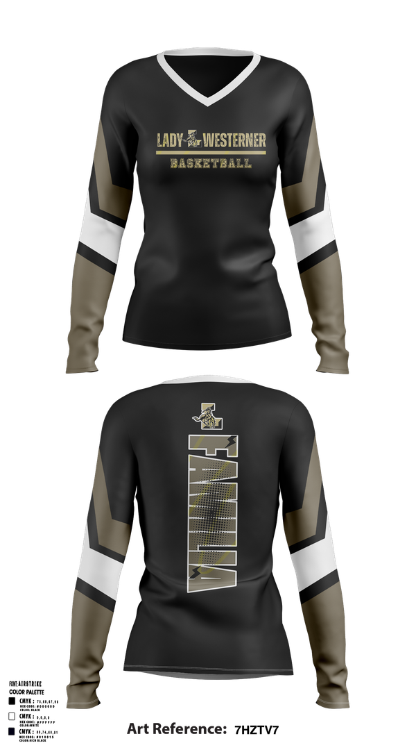 Womens Long Sleeve Vneck Shirt, Lubbock High Lady Westerners, Women's Basketball, Teamtime, Team time, sublimation, custom sports apparel, team uniforms, spirit wear, spiritwear, sports uniforms, custom shirts, team store, custom team store, fundraiser sports, apparel fundraiser