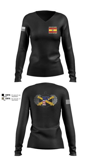 Womens Long Sleeve Vneck Shirt, Freedom FSC, 1-320th FAR, Army, Teamtime, Team time, sublimation, custom sports apparel, team uniforms, spirit wear, spiritwear, sports uniforms, custom shirts, team store, custom team store, fundraiser sports, apparel fundraiser