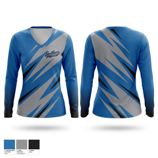 Womens Long Sleeve Vneck Shirt, Southern Synergy, Baseball, Teamtime, Team time, sublimation, custom sports apparel, team uniforms, spirit wear, spiritwear, sports uniforms, custom shirts, team store, custom team store, fundraiser sports, apparel fundraiser