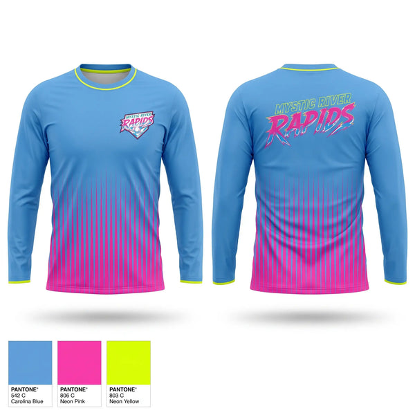 Long Sleeve Performance Shirt, Mystic River Rapids, Baseball, Teamtime, Team time, sublimation, custom sports apparel, team uniforms, spirit wear, spiritwear, sports uniforms, custom shirts, team store, custom team store, fundraiser sports, apparel fundraiser