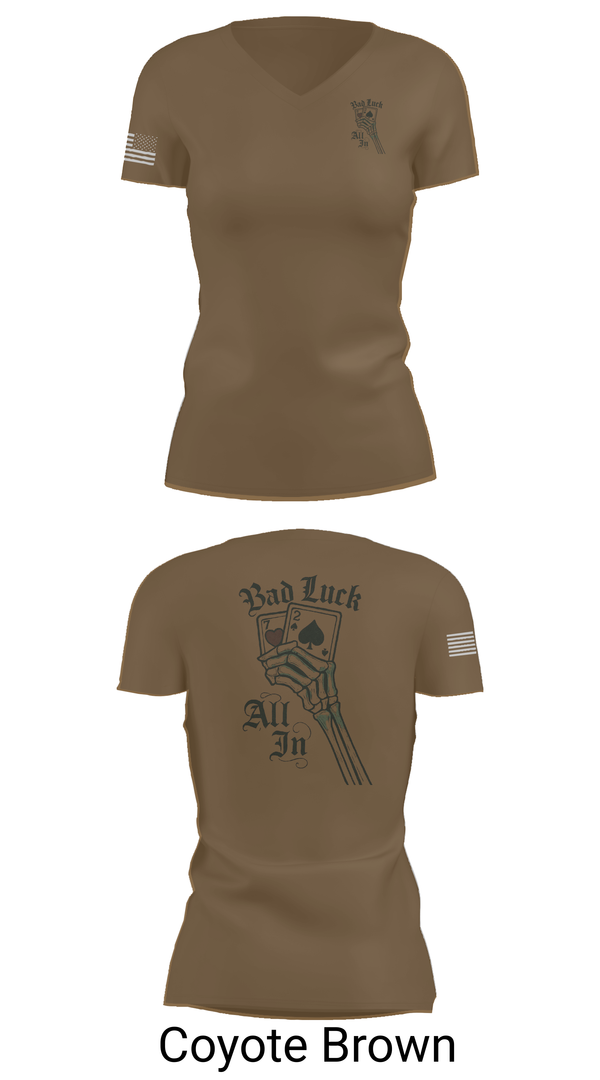 Womens Short Sleeve Vneck Shirt, 4th plt bad luck, Army, Teamtime, Team time, sublimation, custom sports apparel, team uniforms, spirit wear, spiritwear, sports uniforms, custom shirts, team store, custom team store, fundraiser sports, apparel fundraiser