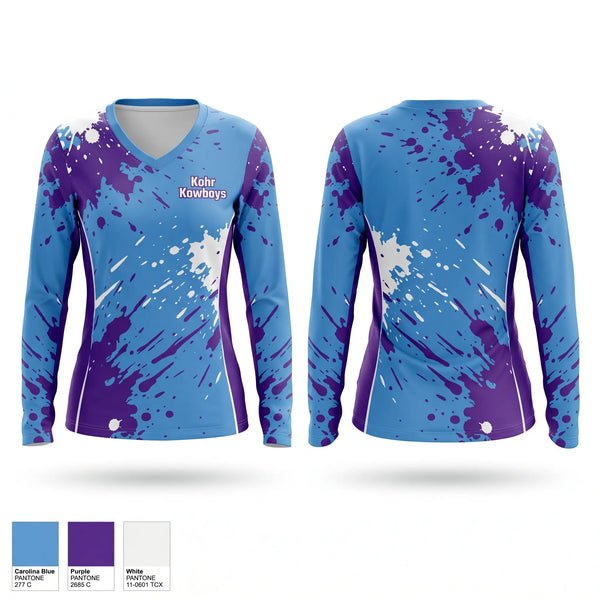 Womens Long Sleeve Vneck Shirt, Kohr Kowboys, Baseball, Teamtime, Team time, sublimation, custom sports apparel, team uniforms, spirit wear, spiritwear, sports uniforms, custom shirts, team store, custom team store, fundraiser sports, apparel fundraiser
