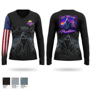 Womens Long Sleeve Vneck Shirt, HHC 38 CAB, National Guard, Teamtime, Team time, sublimation, custom sports apparel, team uniforms, spirit wear, spiritwear, sports uniforms, custom shirts, team store, custom team store, fundraiser sports, apparel fundraiser
