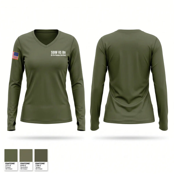 Womens Long Sleeve Vneck Shirt, SOI-W, H&S Bn, H&S Co. Ammo Section, Marines, Teamtime, Team time, sublimation, custom sports apparel, team uniforms, spirit wear, spiritwear, sports uniforms, custom shirts, team store, custom team store, fundraiser sports, apparel fundraiser