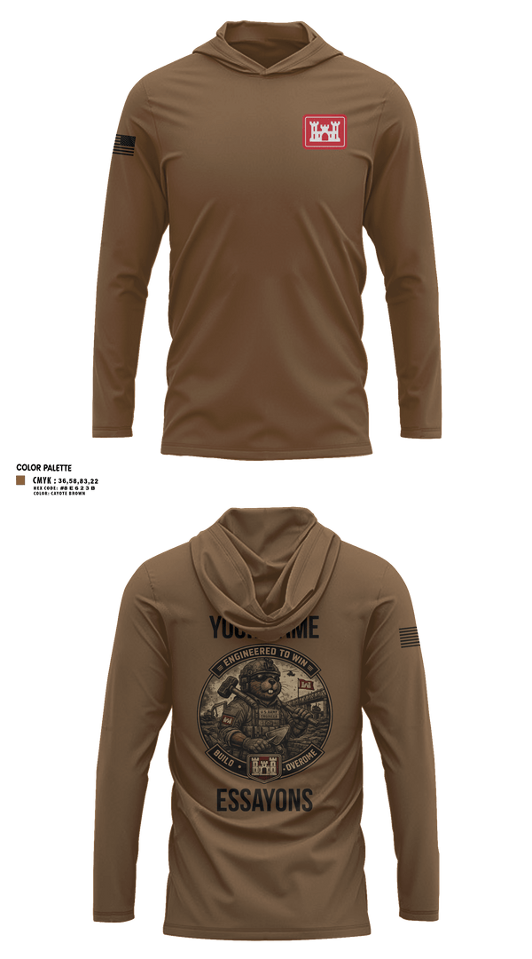 Long Sleeve Performance Shirt with hood, 279 EN DET, Army, Teamtime, Team time, sublimation, custom sports apparel, team uniforms, spirit wear, spiritwear, sports uniforms, custom shirts, team store, custom team store, fundraiser sports, apparel fundraiser