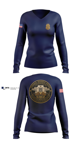 Womens Long Sleeve Vneck Shirt, Federal Reserve Law Enforcement Unit, Police, Teamtime, Team time, sublimation, custom sports apparel, team uniforms, spirit wear, spiritwear, sports uniforms, custom shirts, team store, custom team store, fundraiser sports, apparel fundraiser