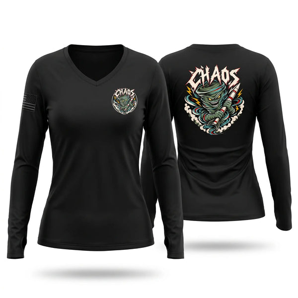 Womens Long Sleeve Vneck Shirt, C BTRY, 2-6 ADA, Army, Teamtime, Team time, sublimation, custom sports apparel, team uniforms, spirit wear, spiritwear, sports uniforms, custom shirts, team store, custom team store, fundraiser sports, apparel fundraiser