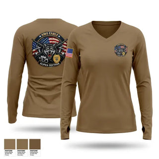 Womens Long Sleeve Vneck Shirt, NWS EARLE SECDET APLHA SECTION, Navy, Teamtime, Team time, sublimation, custom sports apparel, team uniforms, spirit wear, spiritwear, sports uniforms, custom shirts, team store, custom team store, fundraiser sports, apparel fundraiser