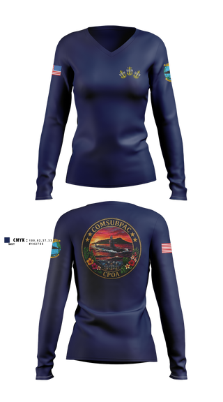 Womens Long Sleeve Vneck Shirt, COMSUBPAC CPOA, Navy, Teamtime, Team time, sublimation, custom sports apparel, team uniforms, spirit wear, spiritwear, sports uniforms, custom shirts, team store, custom team store, fundraiser sports, apparel fundraiser