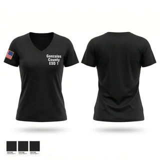 Womens Short Sleeve Vneck Shirt, Gonzales County ESD #1, EMS/EMT, Teamtime, Team time, sublimation, custom sports apparel, team uniforms, spirit wear, spiritwear, sports uniforms, custom shirts, team store, custom team store, fundraiser sports, apparel fundraiser