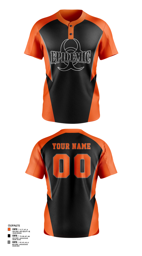 Two Button Softball Jersey, Epidemic, Softball, Teamtime, Team time, sublimation, custom sports apparel, team uniforms, spirit wear, spiritwear, sports uniforms, custom shirts, team store, custom team store, fundraiser sports, apparel fundraiser