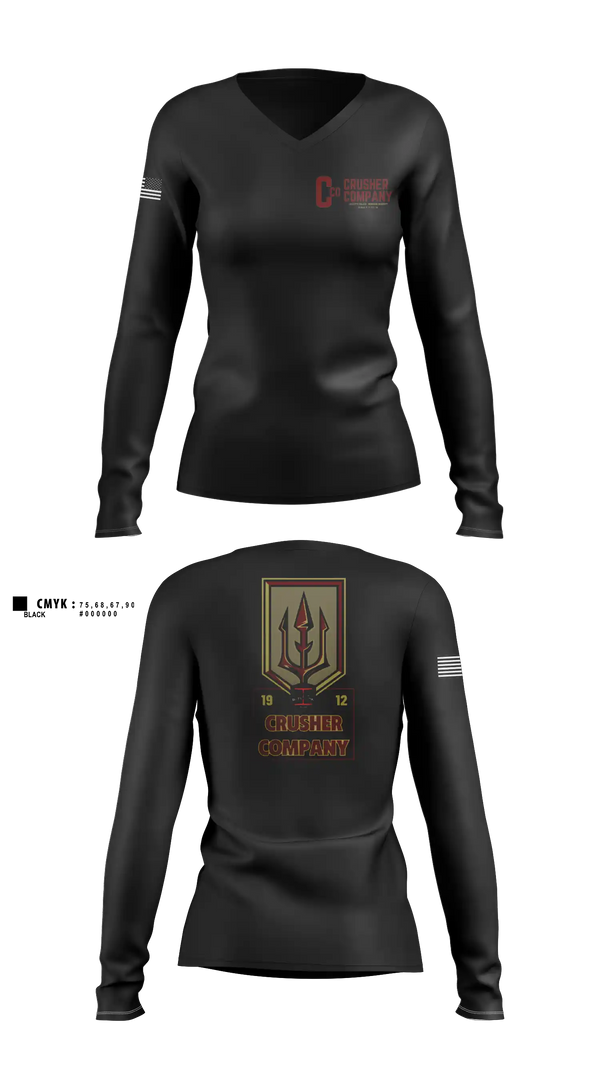 Womens Long Sleeve Vneck Shirt, Crusher Company, Army, Teamtime, Team time, sublimation, custom sports apparel, team uniforms, spirit wear, spiritwear, sports uniforms, custom shirts, team store, custom team store, fundraiser sports, apparel fundraiser