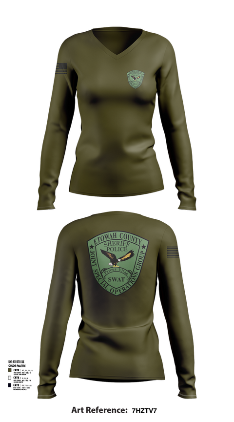 Womens Long Sleeve Vneck Shirt, Etowah County JSOG, , Teamtime, Team time, sublimation, custom sports apparel, team uniforms, spirit wear, spiritwear, sports uniforms, custom shirts, team store, custom team store, fundraiser sports, apparel fundraiser