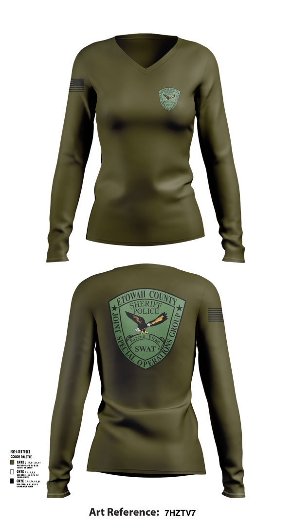 Womens Long Sleeve Vneck Shirt, Etowah County JSOG, , Teamtime, Team time, sublimation, custom sports apparel, team uniforms, spirit wear, spiritwear, sports uniforms, custom shirts, team store, custom team store, fundraiser sports, apparel fundraiser