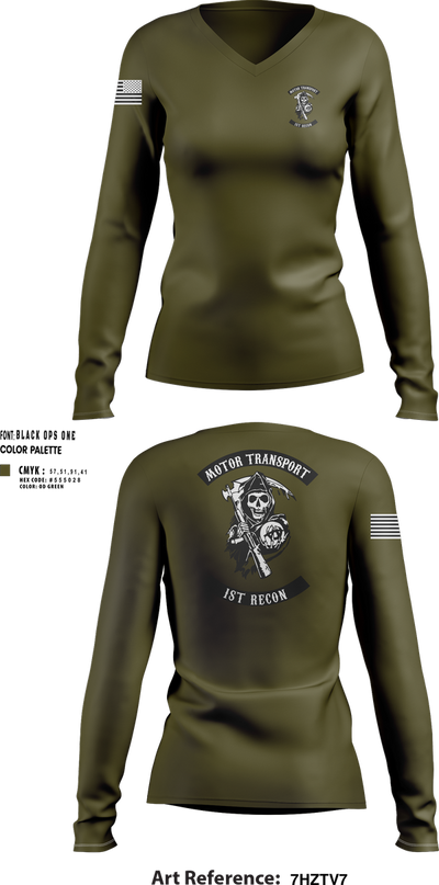 1st Recon 29773474 Women's Long Sleeve V-neck Shirt - 100
