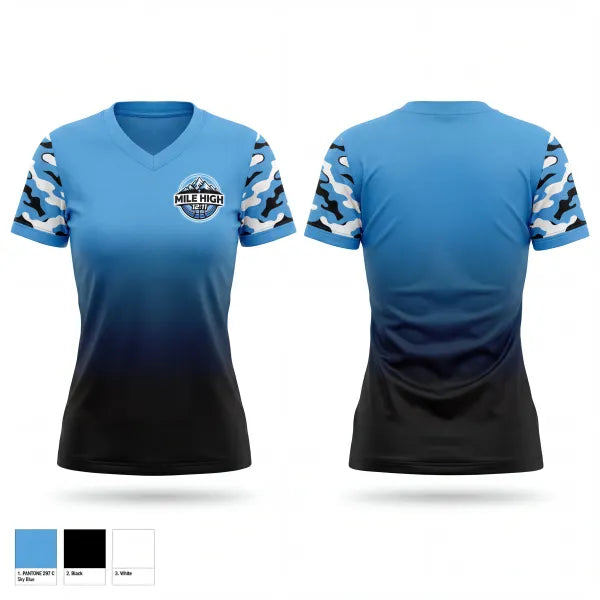 Womens Short Sleeve Vneck Shirt, MILE HIGH 12:11, Men's Basketball, Teamtime, Team time, sublimation, custom sports apparel, team uniforms, spirit wear, spiritwear, sports uniforms, custom shirts, team store, custom team store, fundraiser sports, apparel fundraiser