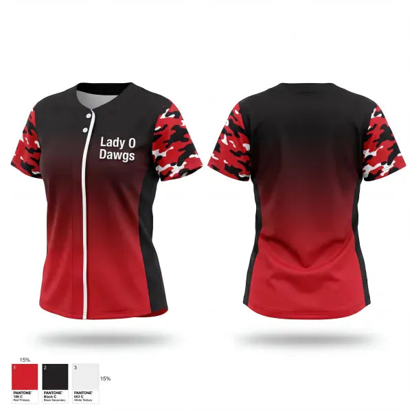 Two Button Softball Jersey, Lady O Dawgs, Softball, Teamtime, Team time, sublimation, custom sports apparel, team uniforms, spirit wear, spiritwear, sports uniforms, custom shirts, team store, custom team store, fundraiser sports, apparel fundraiser