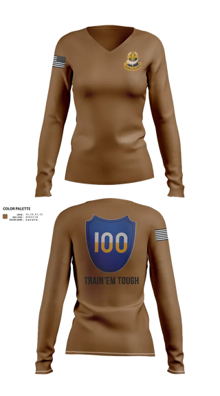 Womens Long Sleeve Vneck Shirt, 100th Training Division, Army, Teamtime, Team time, sublimation, custom sports apparel, team uniforms, spirit wear, spiritwear, sports uniforms, custom shirts, team store, custom team store, fundraiser sports, apparel fundraiser