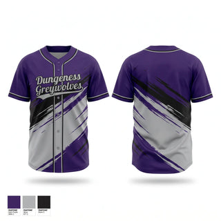 Full Button Baseball Jersey, Dungeness Greywolves, Baseball, Teamtime, Team time, sublimation, custom sports apparel, team uniforms, spirit wear, spiritwear, sports uniforms, custom shirts, team store, custom team store, fundraiser sports, apparel fundraiser