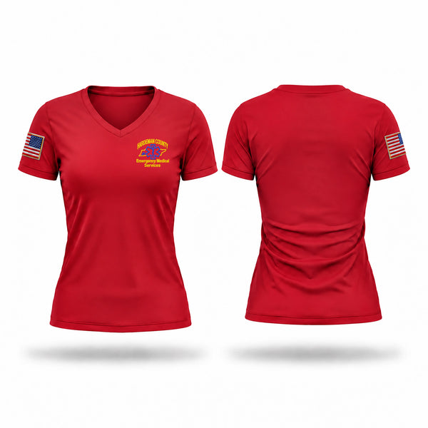 Womens Short Sleeve Vneck Shirt, Hardeman County Ambulance Service, EMS/EMT, Teamtime, Team time, sublimation, custom sports apparel, team uniforms, spirit wear, spiritwear, sports uniforms, custom shirts, team store, custom team store, fundraiser sports, apparel fundraiser