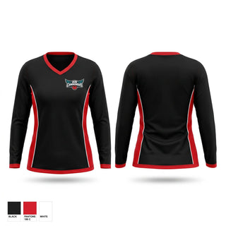 Womens Long Sleeve Vneck Shirt, Cannon AFB, Men's Basketball, Teamtime, Team time, sublimation, custom sports apparel, team uniforms, spirit wear, spiritwear, sports uniforms, custom shirts, team store, custom team store, fundraiser sports, apparel fundraiser