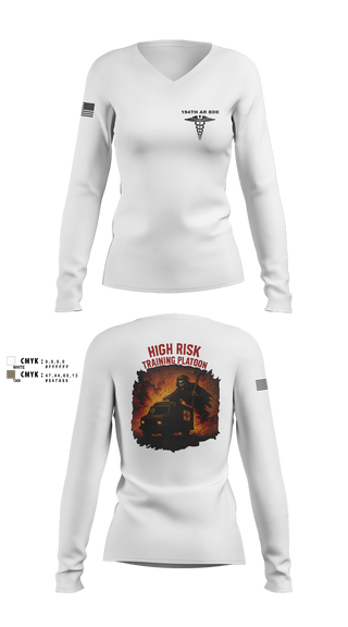 Womens Long Sleeve Vneck Shirt, 194th AR BDE HRT Medics, Army, Teamtime, Team time, sublimation, custom sports apparel, team uniforms, spirit wear, spiritwear, sports uniforms, custom shirts, team store, custom team store, fundraiser sports, apparel fundraiser