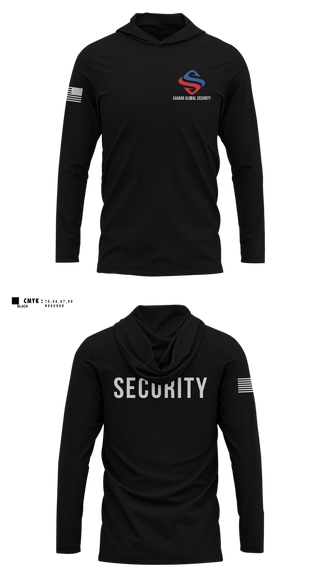 Long Sleeve hooded sunshirt, Sahara Global Security, Fire Department, Teamtime, Team time, sublimation, custom sports apparel, team uniforms, spirit wear, spiritwear, sports uniforms, custom shirts, team store, custom team store, fundraiser sports, apparel fundraiser