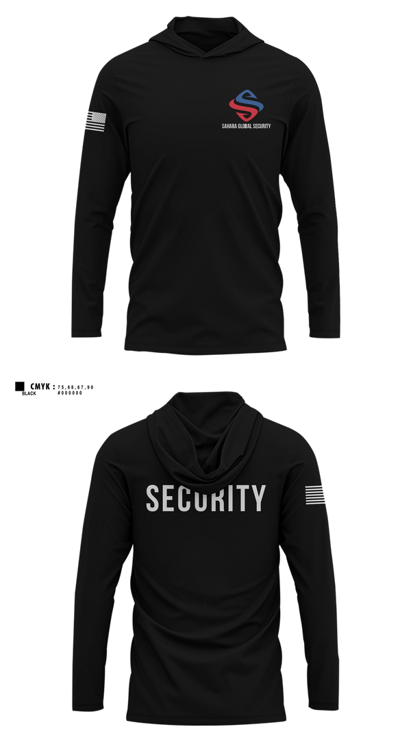 Long Sleeve hooded sunshirt, Sahara Global Security, Fire Department, Teamtime, Team time, sublimation, custom sports apparel, team uniforms, spirit wear, spiritwear, sports uniforms, custom shirts, team store, custom team store, fundraiser sports, apparel fundraiser