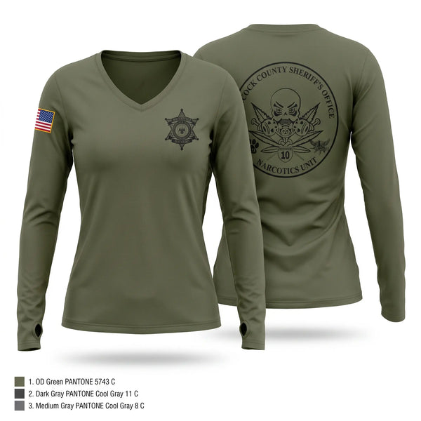 Womens Long Sleeve Vneck Shirt, HANCOCK County Narcotics, Police, Teamtime, Team time, sublimation, custom sports apparel, team uniforms, spirit wear, spiritwear, sports uniforms, custom shirts, team store, custom team store, fundraiser sports, apparel fundraiser