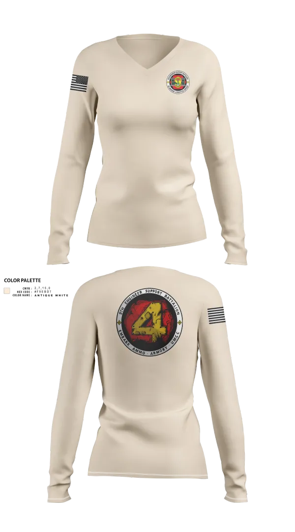 Womens Long Sleeve Vneck Shirt, 9th Engineer Support Battalion, Marines, Teamtime, Team time, sublimation, custom sports apparel, team uniforms, spirit wear, spiritwear, sports uniforms, custom shirts, team store, custom team store, fundraiser sports, apparel fundraiser