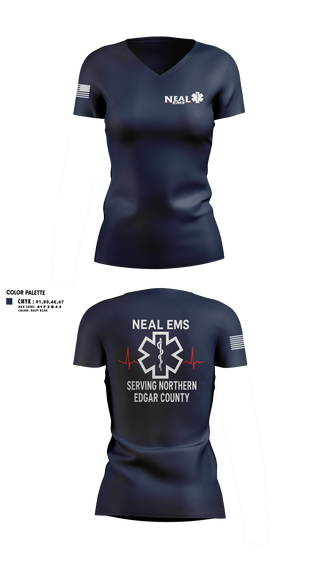 Womens Short Sleeve Vneck Shirt, NEAL EMS, EMS/EMT, Teamtime, Team time, sublimation, custom sports apparel, team uniforms, spirit wear, spiritwear, sports uniforms, custom shirts, team store, custom team store, fundraiser sports, apparel fundraiser