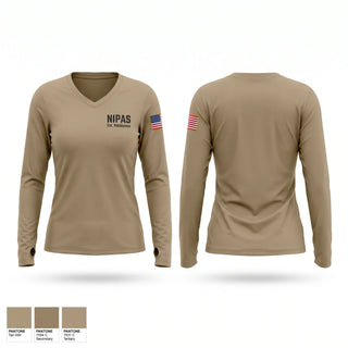 Womens Long Sleeve Vneck Shirt, NIPAS Est Marksmen, Police, Teamtime, Team time, sublimation, custom sports apparel, team uniforms, spirit wear, spiritwear, sports uniforms, custom shirts, team store, custom team store, fundraiser sports, apparel fundraiser