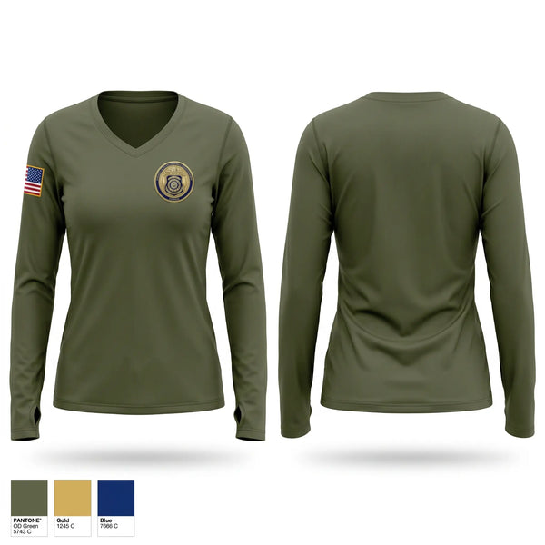 Womens Long Sleeve Vneck Shirt, DFA-OAL Division of Investigations & Enforcement, Police, Teamtime, Team time, sublimation, custom sports apparel, team uniforms, spirit wear, spiritwear, sports uniforms, custom shirts, team store, custom team store, fundraiser sports, apparel fundraiser