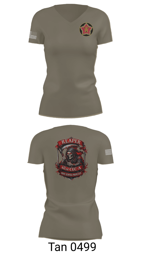 Womens Short Sleeve Vneck Shirt, 62ND CEC-A, Army, Teamtime, Team time, sublimation, custom sports apparel, team uniforms, spirit wear, spiritwear, sports uniforms, custom shirts, team store, custom team store, fundraiser sports, apparel fundraiser
