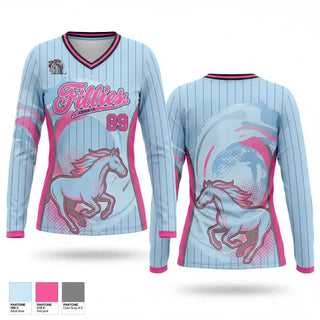 Womens Long Sleeve Vneck Shirt, Fillies, Softball, Teamtime, Team time, sublimation, custom sports apparel, team uniforms, spirit wear, spiritwear, sports uniforms, custom shirts, team store, custom team store, fundraiser sports, apparel fundraiser