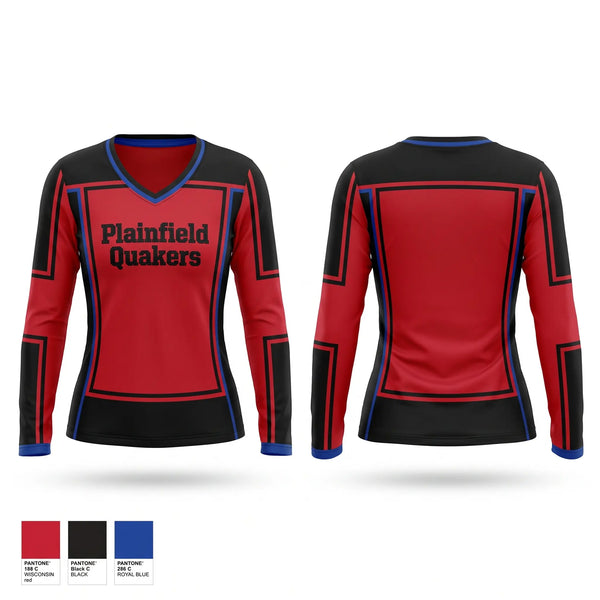 Womens Long Sleeve Vneck Shirt, Plainfield Quakers, Wrestling, Teamtime, Team time, sublimation, custom sports apparel, team uniforms, spirit wear, spiritwear, sports uniforms, custom shirts, team store, custom team store, fundraiser sports, apparel fundraiser