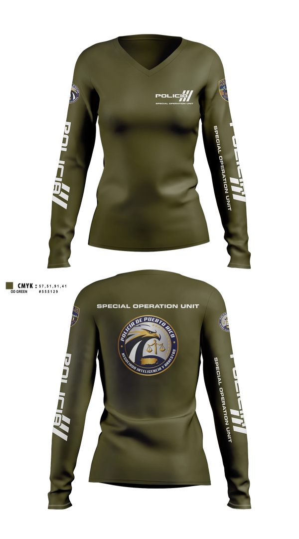 Womens Long Sleeve Vneck Shirt, Inteligencia criminal, Police, Teamtime, Team time, sublimation, custom sports apparel, team uniforms, spirit wear, spiritwear, sports uniforms, custom shirts, team store, custom team store, fundraiser sports, apparel fundraiser