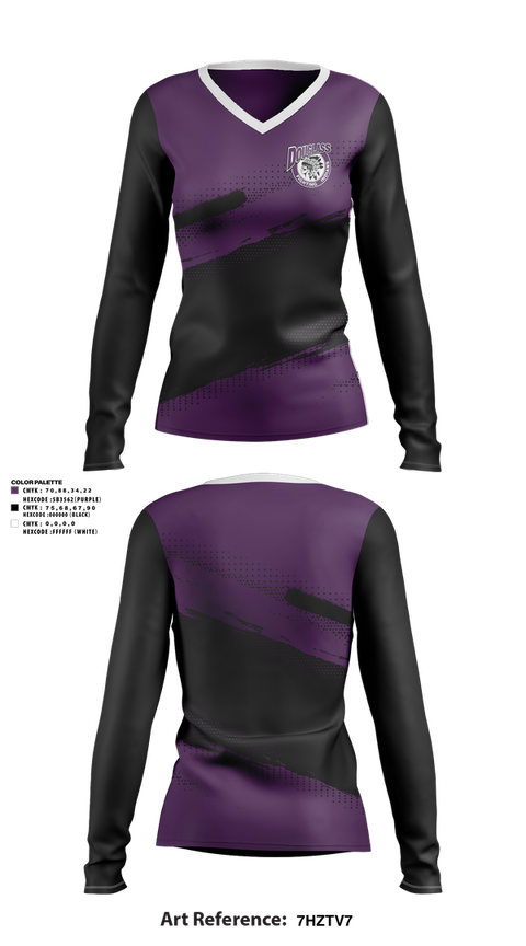 Womens Long Sleeve Vneck Shirt, Douglass Fighting Indians Cheer, Cheer, Teamtime, Team time, sublimation, custom sports apparel, team uniforms, spirit wear, spiritwear, sports uniforms, custom shirts, team store, custom team store, fundraiser sports, apparel fundraiser
