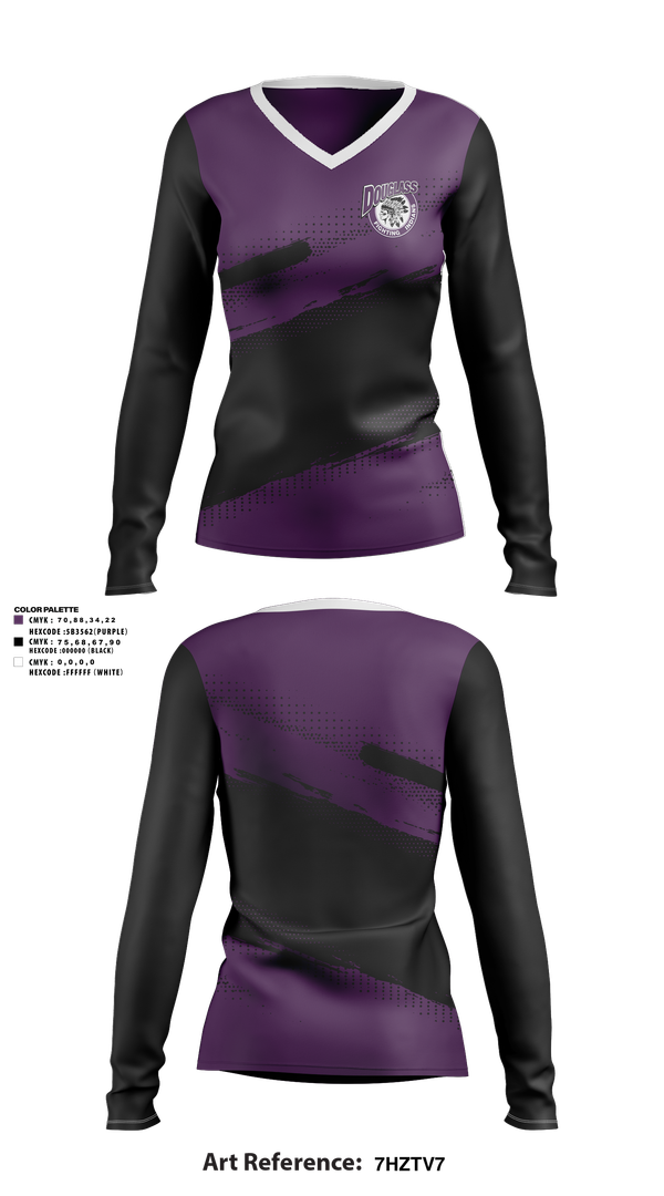 Womens Long Sleeve Vneck Shirt, Douglass Fighting Indians Cheer, Cheer, Teamtime, Team time, sublimation, custom sports apparel, team uniforms, spirit wear, spiritwear, sports uniforms, custom shirts, team store, custom team store, fundraiser sports, apparel fundraiser